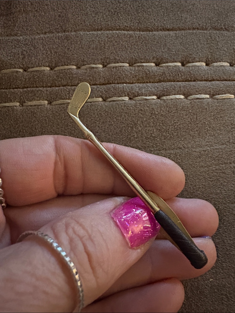 Vintage Gold-Tone Mini Golf Club Tie clip Necklace with Black Grip